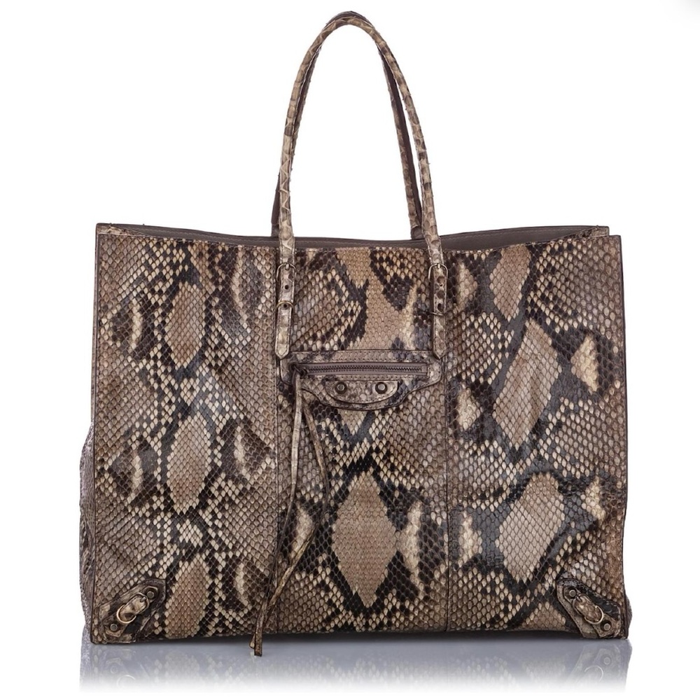 Balenciaga Papier A4 Python Tote in Brown/Grey
